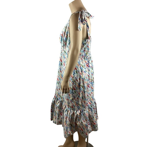 Eloquii Tie Shoulder Smocked Midi Dress Size 26 Multi Abstract Print - Picture 4 of 7